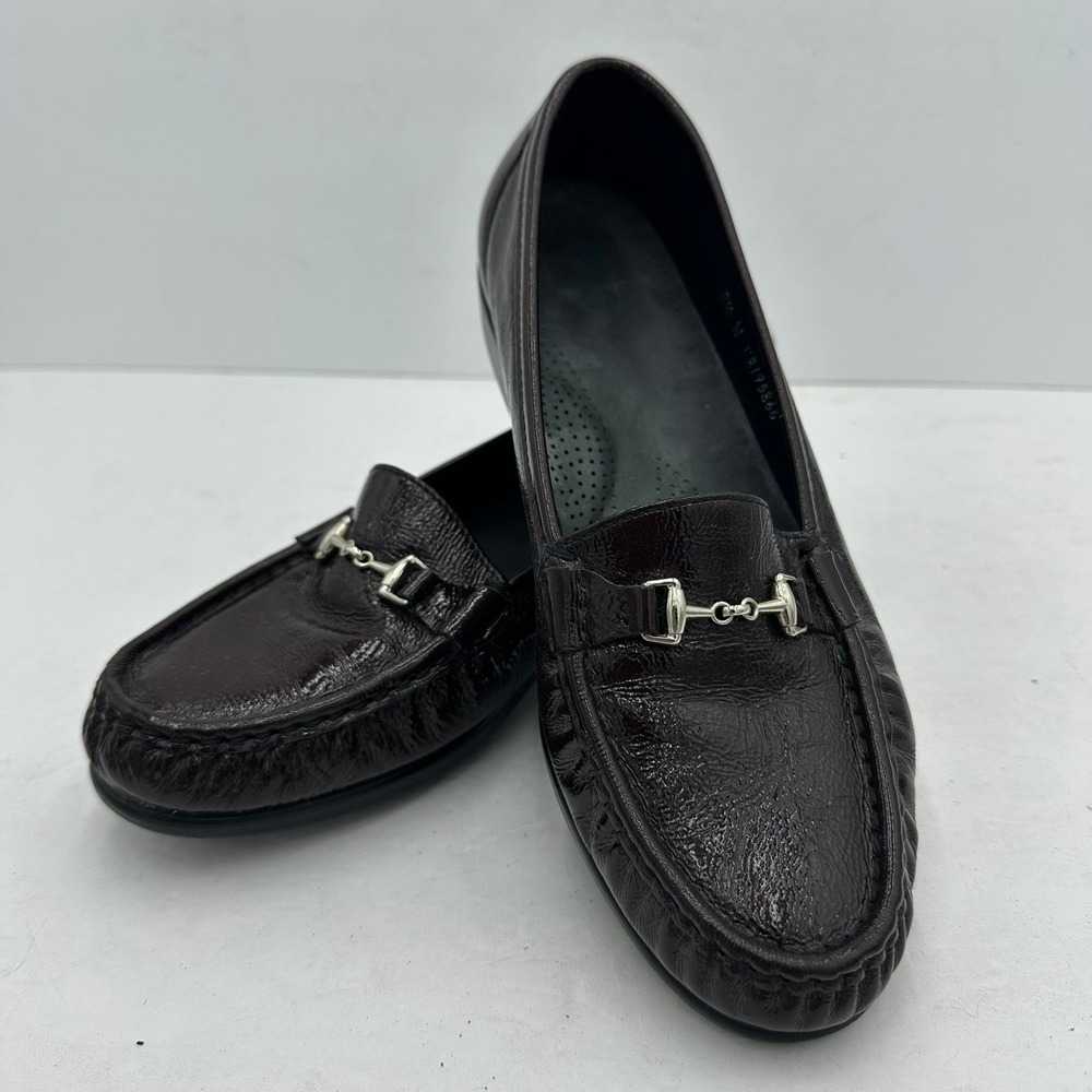 SAS Hope Womens 8.5 W Dark Cherry Burgundy Patent Leather Horsebit Loafers Shoes